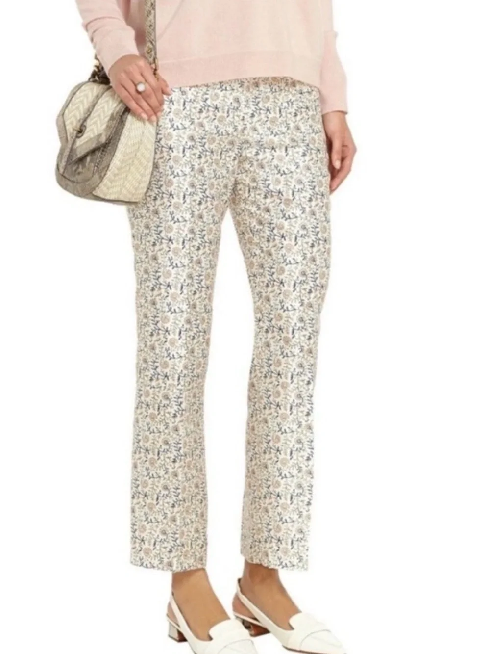 NWT Tory Burch Frances Floral Silk Straight-Leg Pants Daisy New Ivory Sz 12